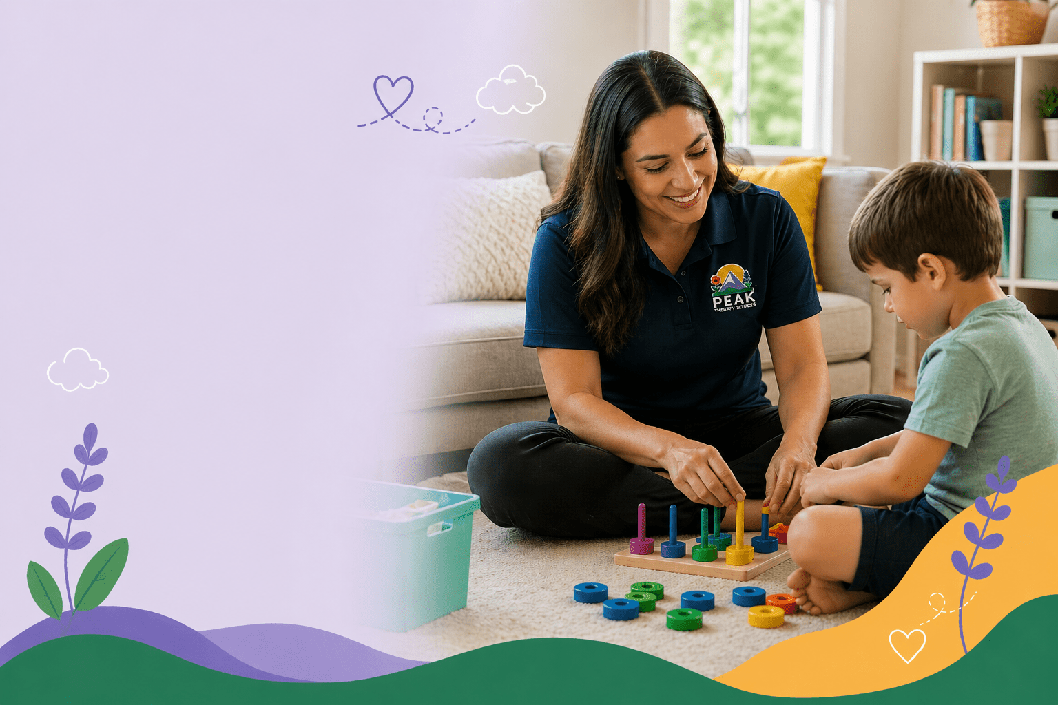 Pediatric occupational therapist doing in-home OT session with child — Peak Therapy Services Lodi California